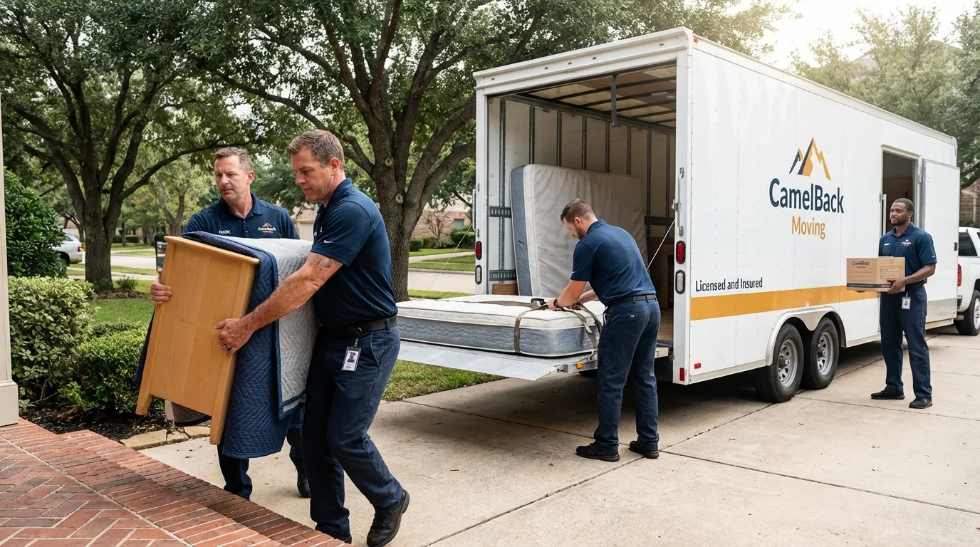 Crew loading residential truck for cross-state move from Rose Hill, KS